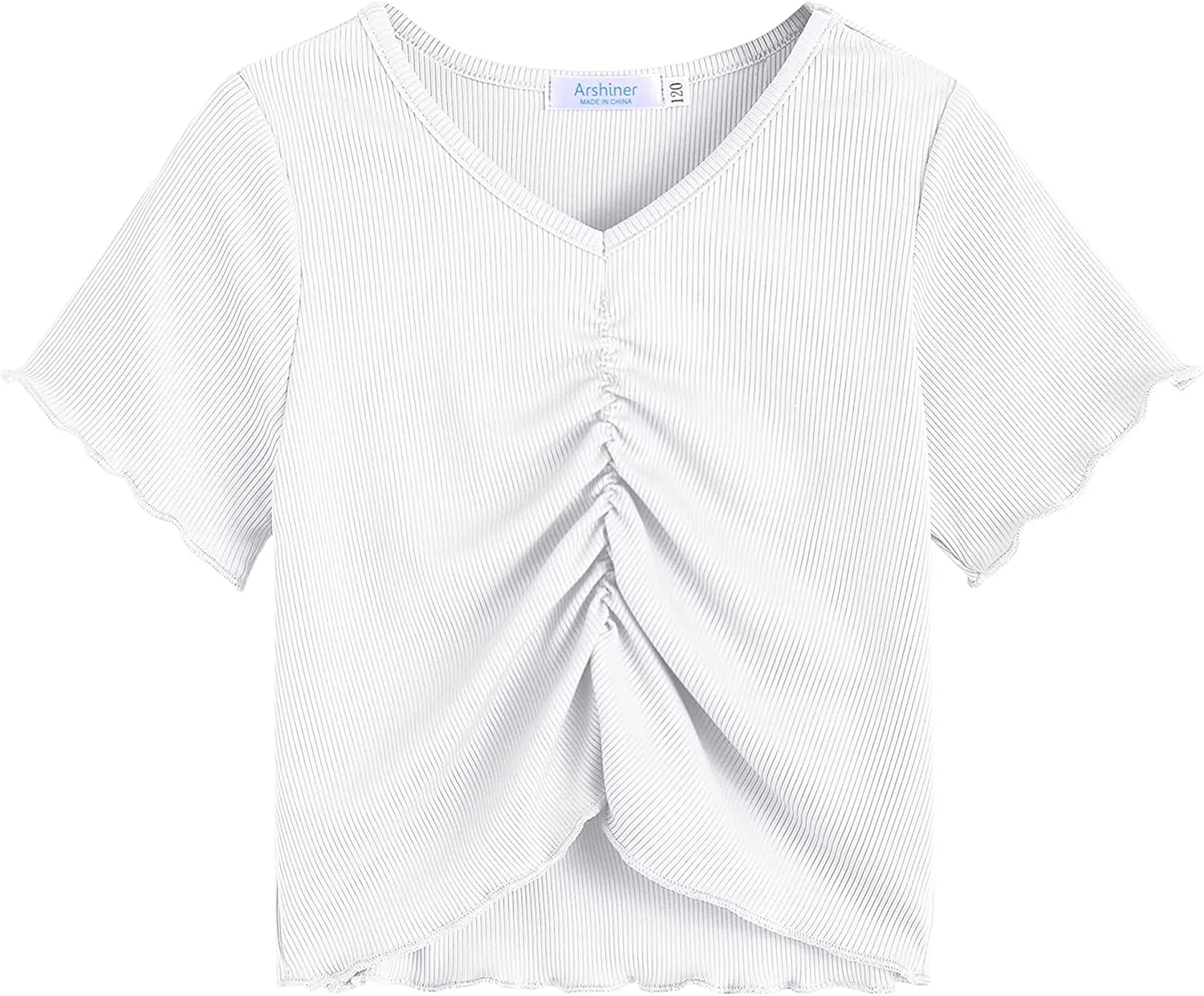 Arshiner Girls Summer Crop Top Short Sleeve Solid Shirt Trim Ruched Tee T-Shirt