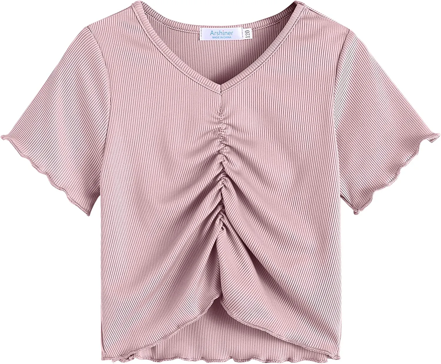 Arshiner Girls Summer Crop Top Short Sleeve Solid Shirt Trim Ruched Tee T-Shirt