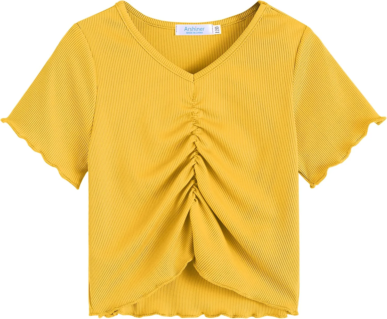 Arshiner Girls Summer Crop Top Short Sleeve Solid Shirt Trim Ruched Tee T-Shirt