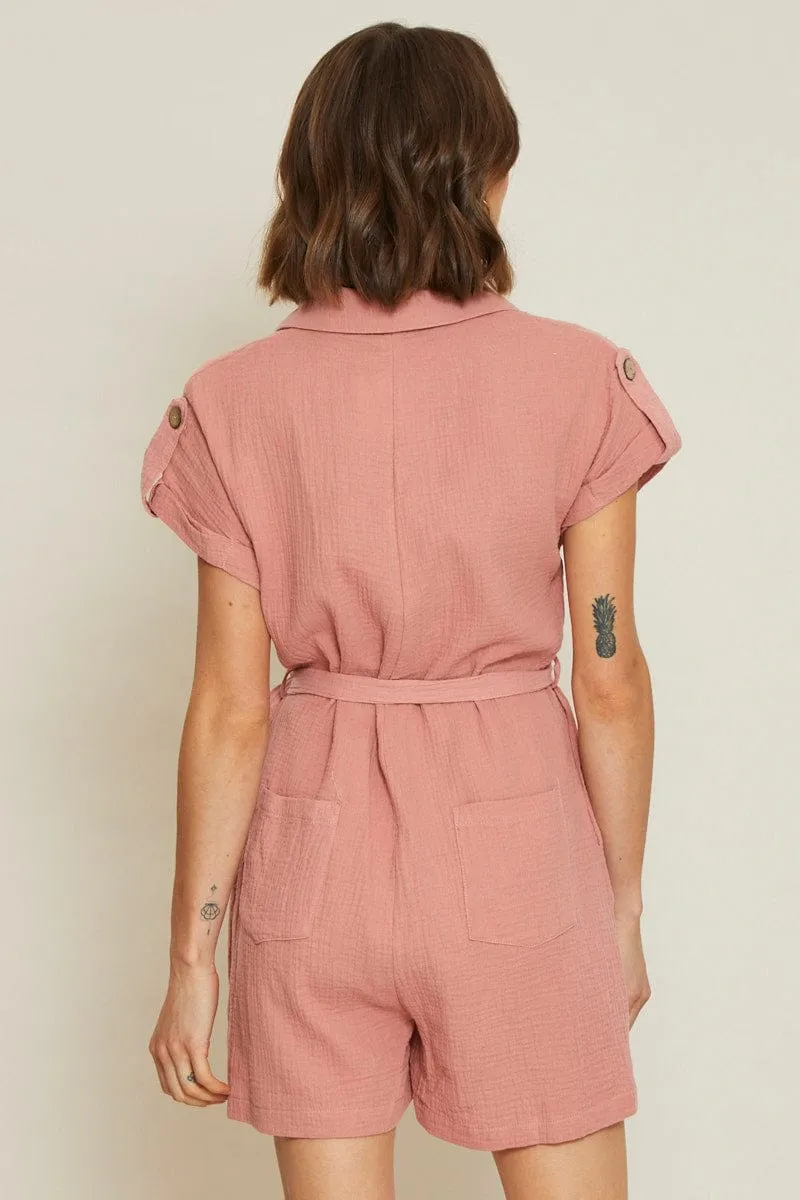 Brown Relaxed Playsuit