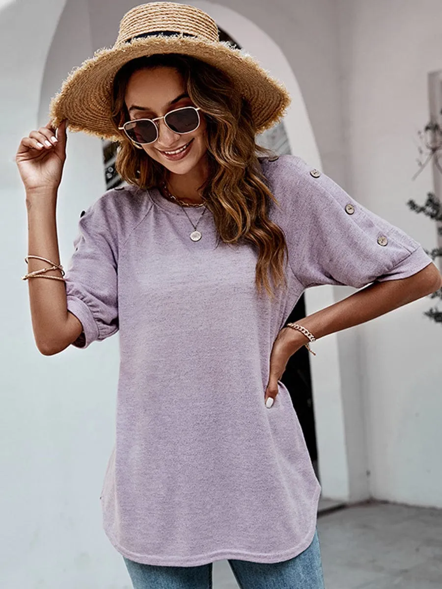Button-Shoulder Relaxed T-Shirt Top