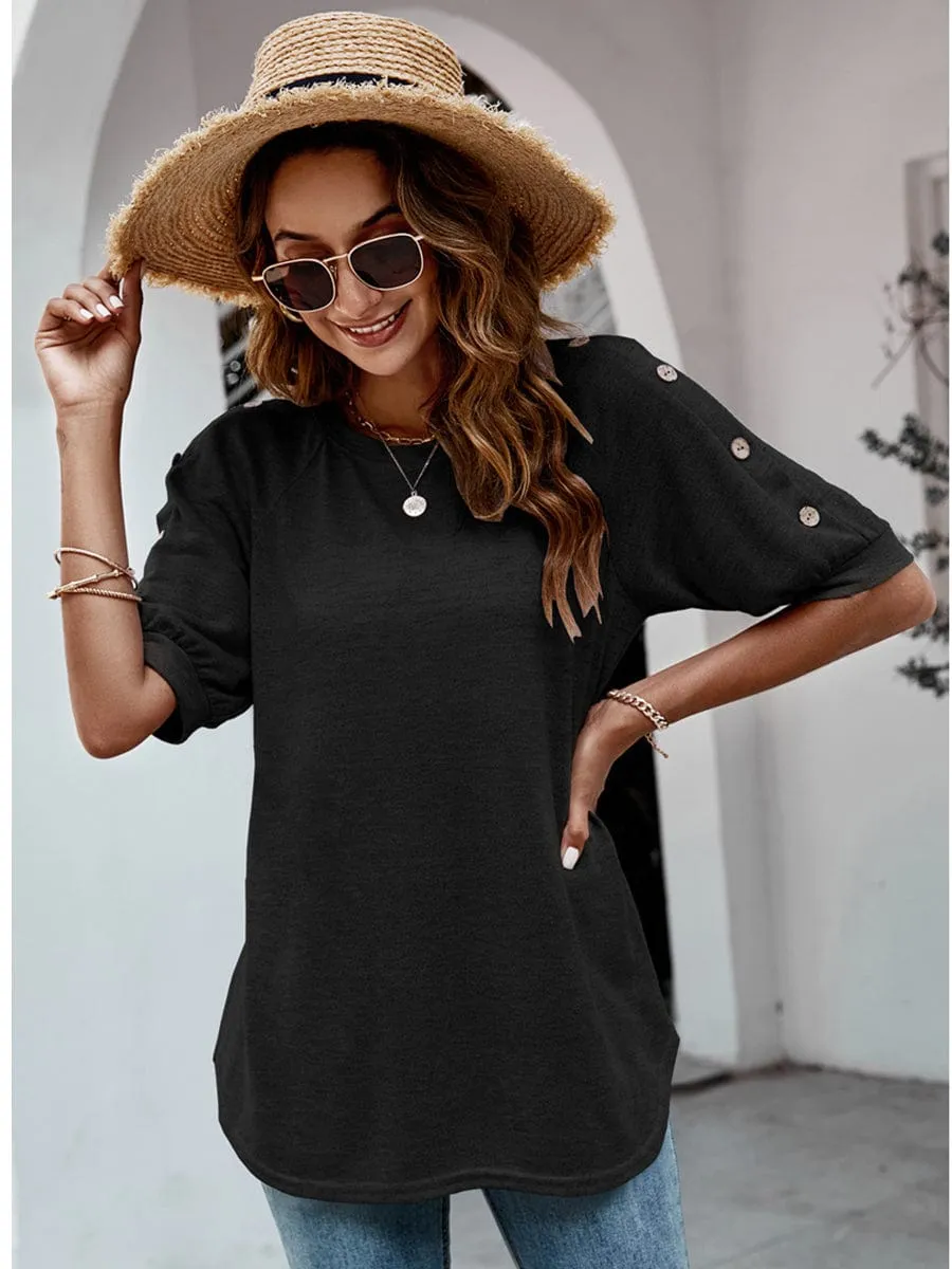 Button-Shoulder Relaxed T-Shirt Top