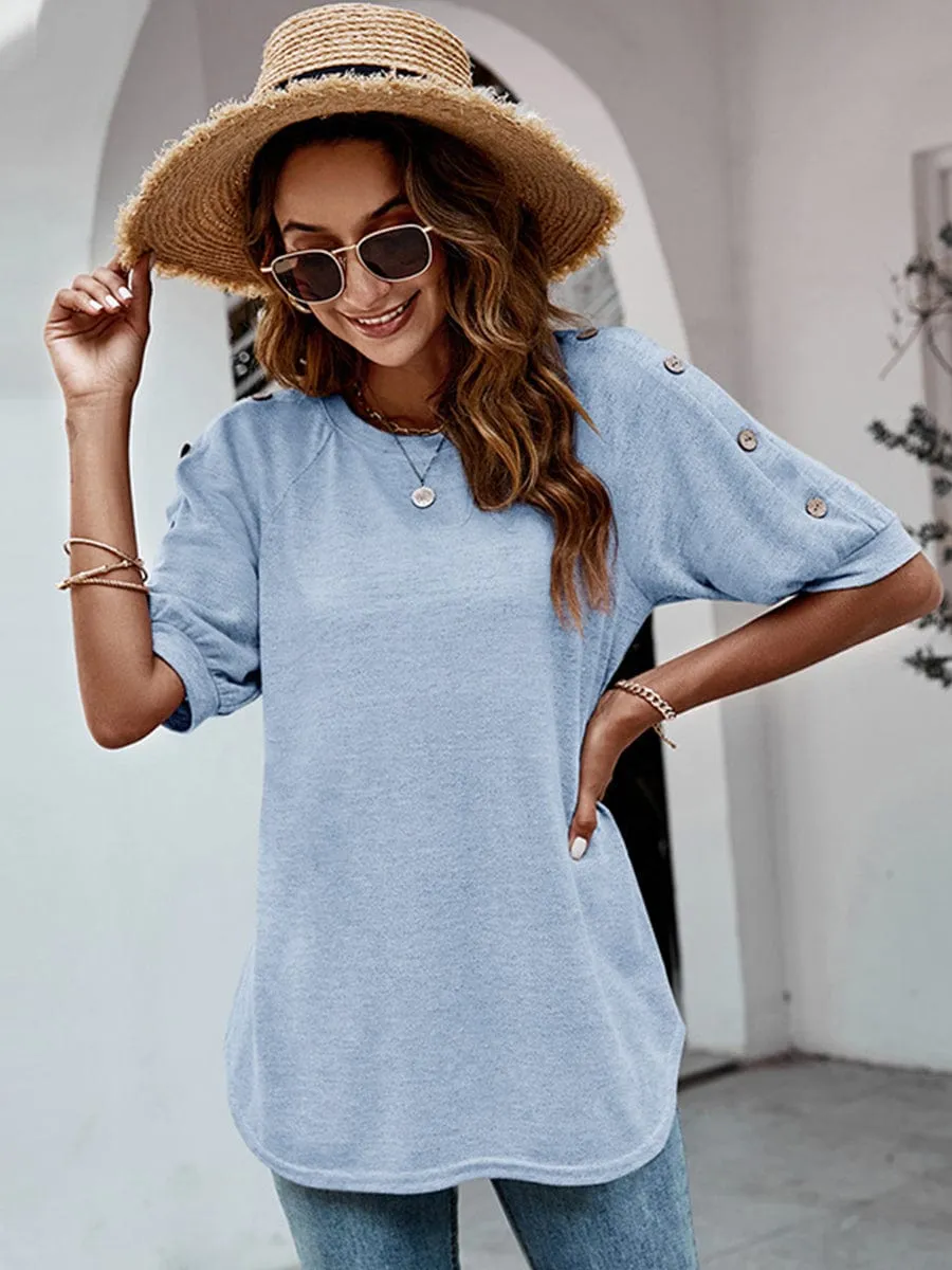 Button-Shoulder Relaxed T-Shirt Top