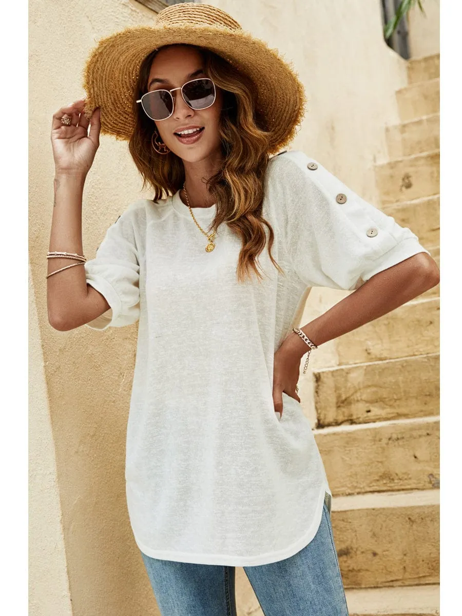 Button-Shoulder Relaxed T-Shirt Top