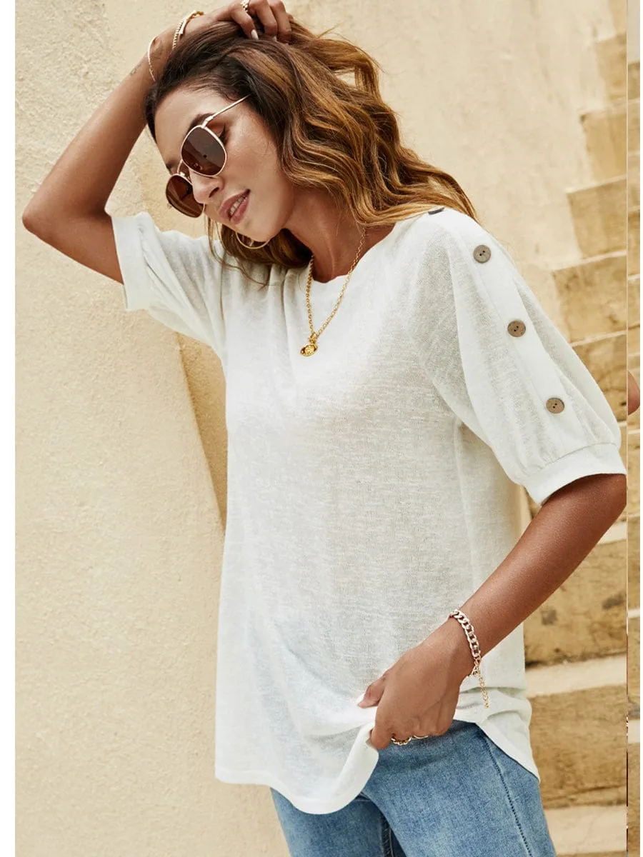 Button-Shoulder Relaxed T-Shirt Top