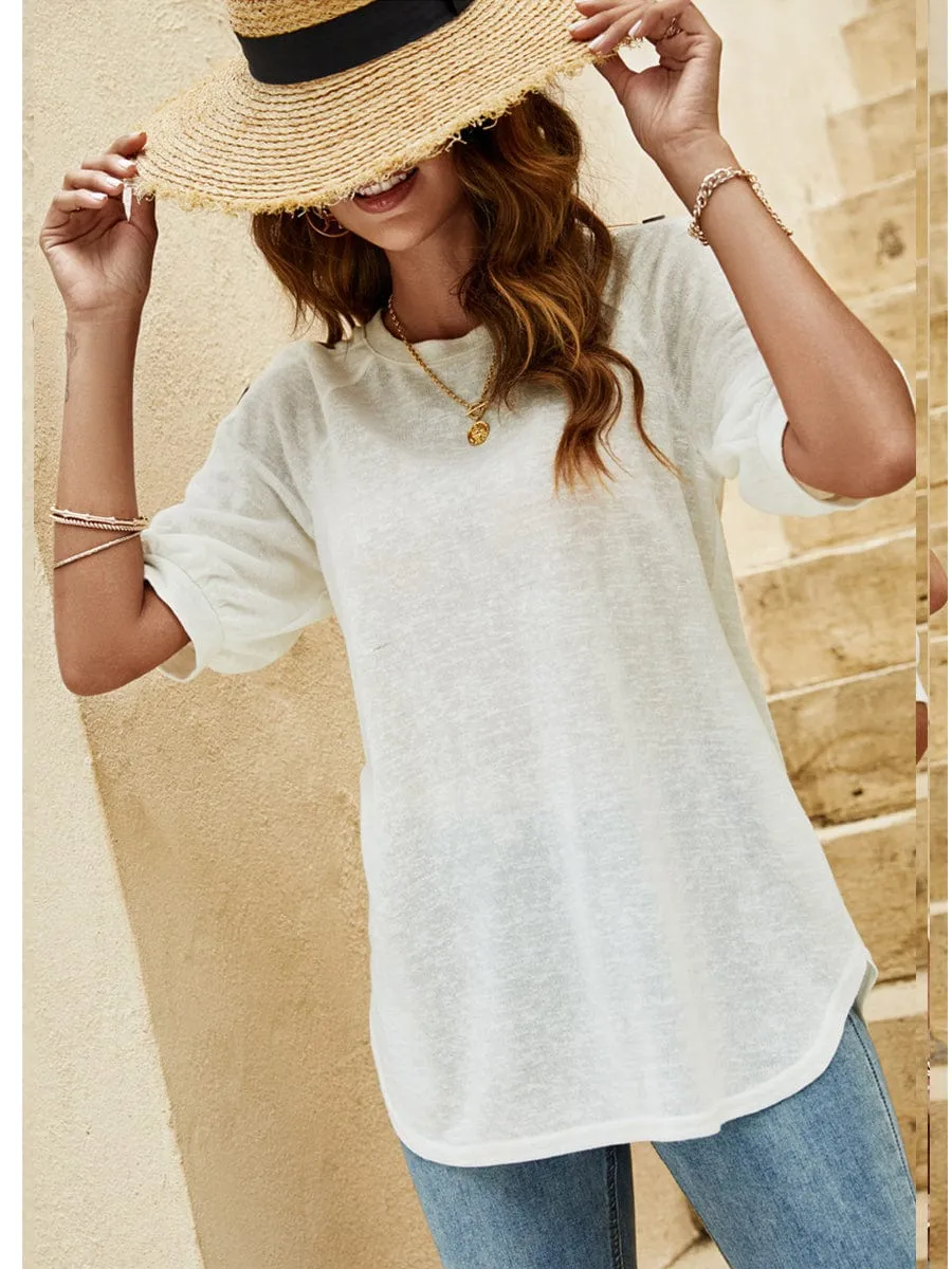 Button-Shoulder Relaxed T-Shirt Top