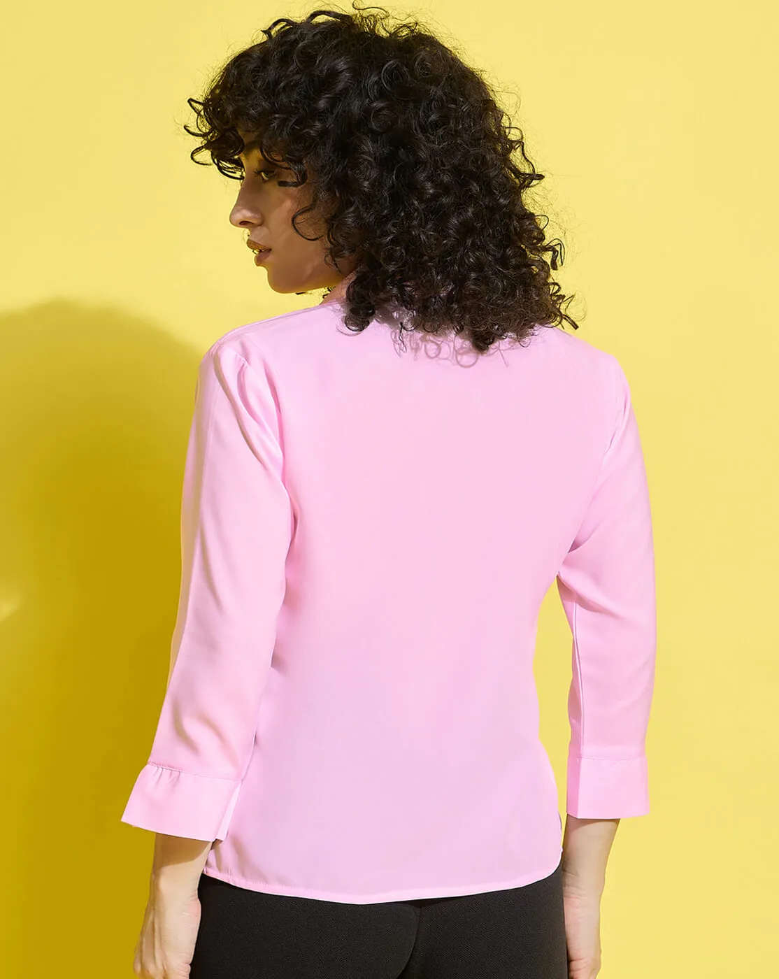 Crepe Regular Fit Solid Black Women Formal Shirt-3493-3499