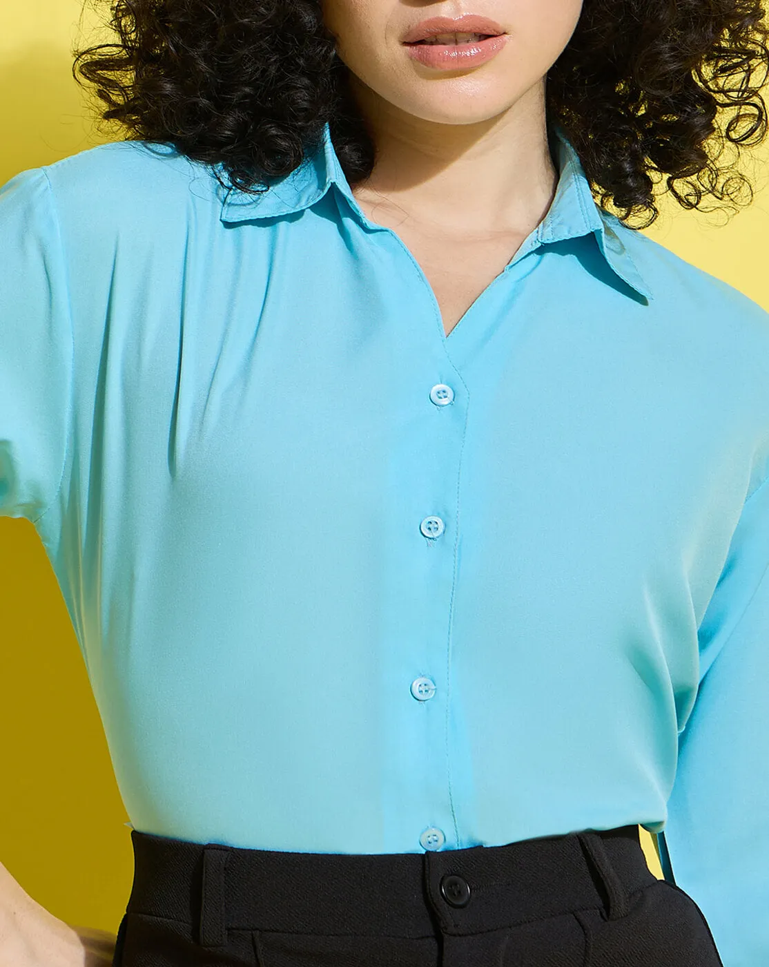 Crepe Regular Fit Solid Black Women Formal Shirt-3497-3499
