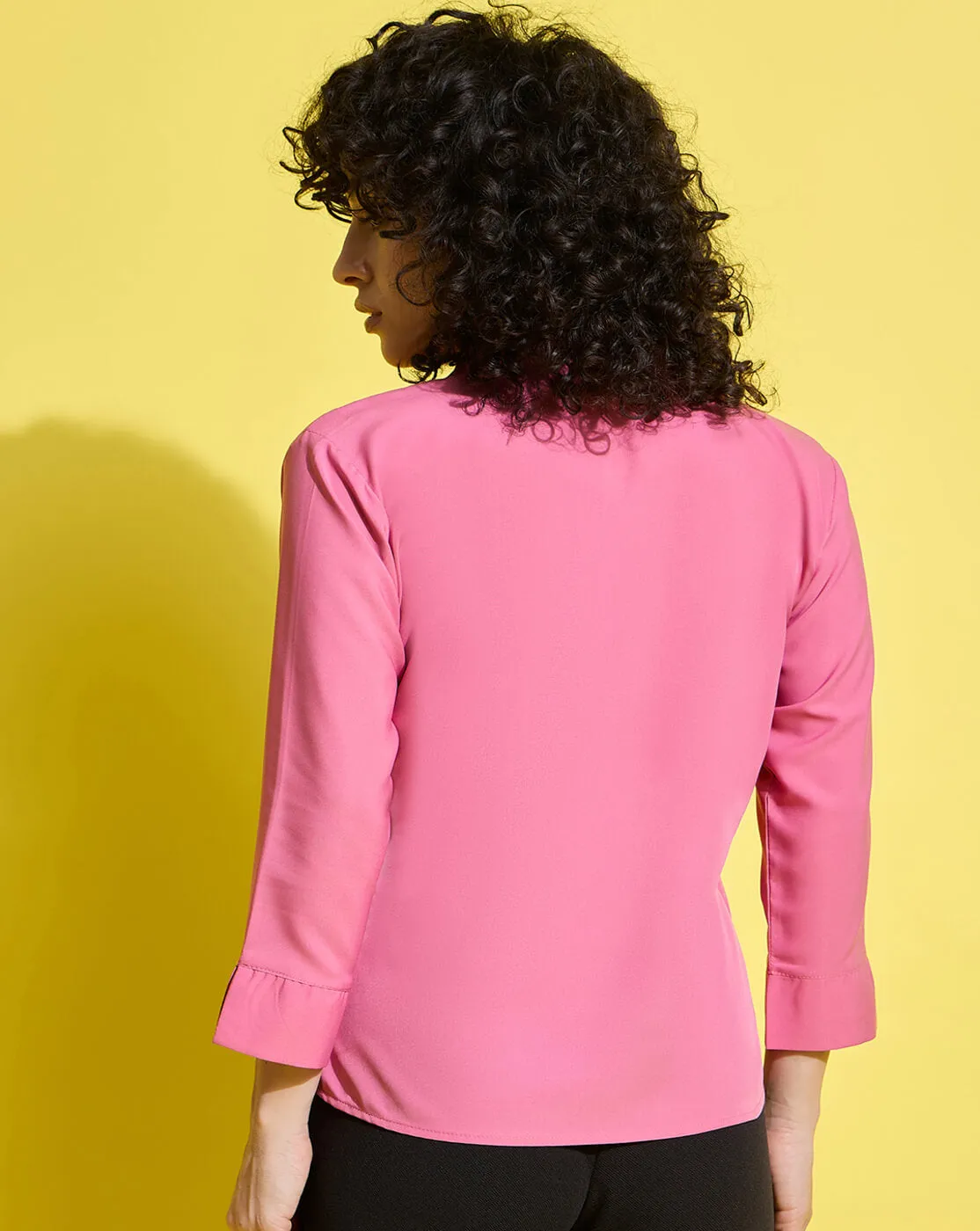 Crepe Regular Fit Solid Black Women Formal Shirt-3497-3499