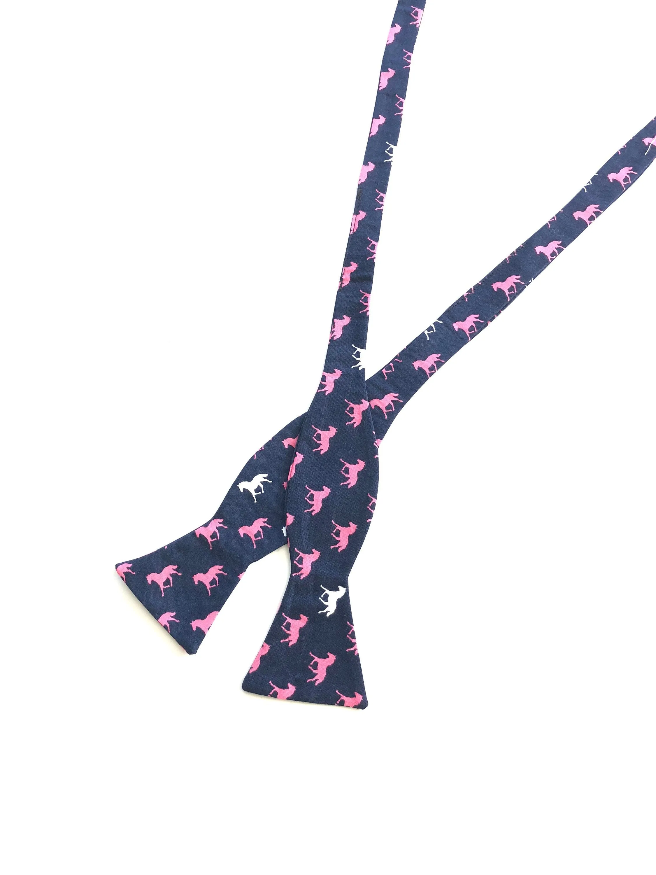 Dark Pink Race Horses Self Tie Bow Tie