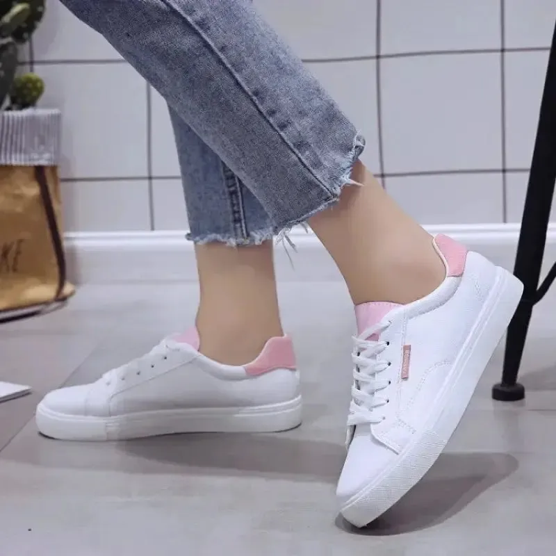 Desginer Women Sneakers Breathable Students Casual Sports Shoes Girl Flat Leather Pu White Shoes Woman Vulcanize Shoes