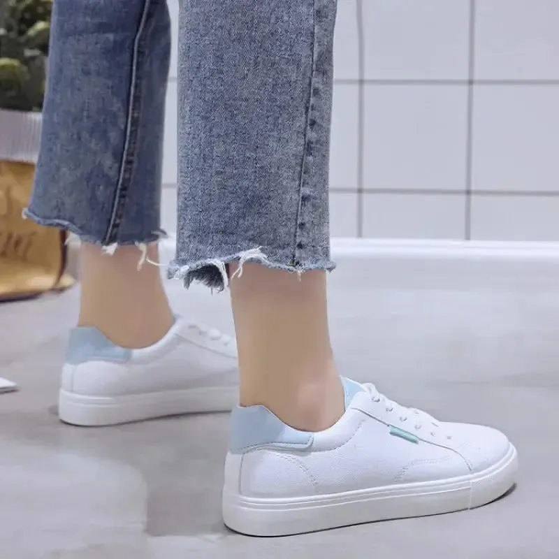 Desginer Women Sneakers Breathable Students Casual Sports Shoes Girl Flat Leather Pu White Shoes Woman Vulcanize Shoes
