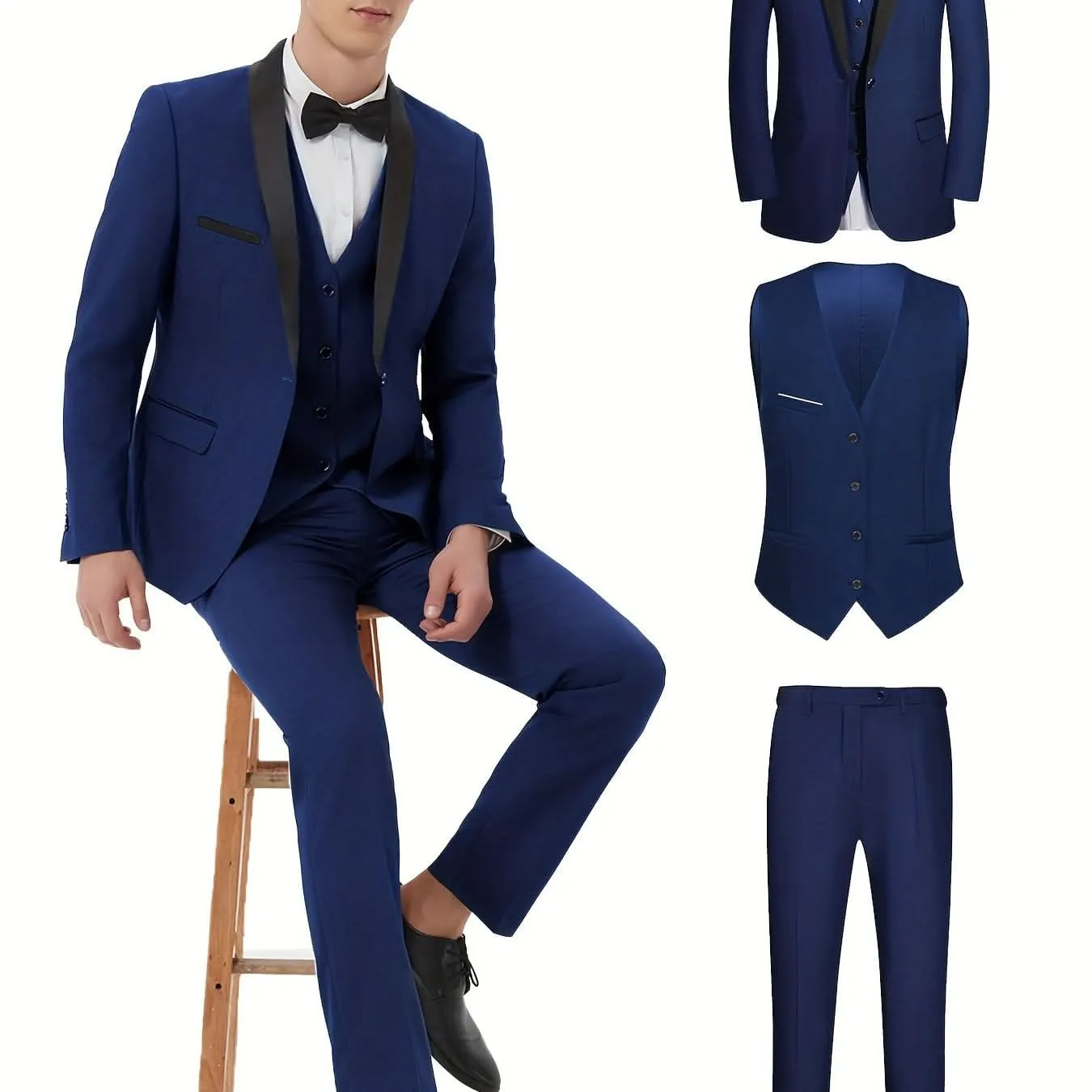 Elegant 3Piece Mens Tuxedo Set Jacket Vest Pants