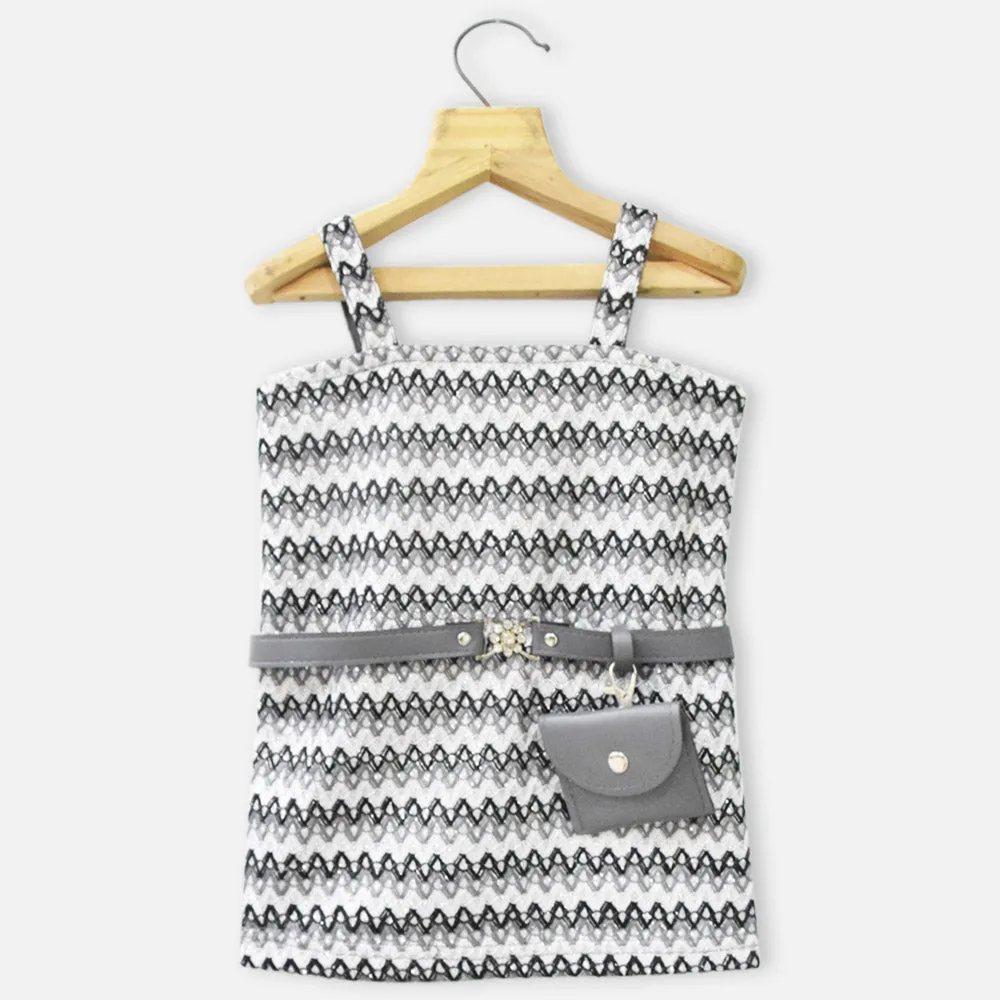 Grey Straight Fit Dress With Leather Jacket