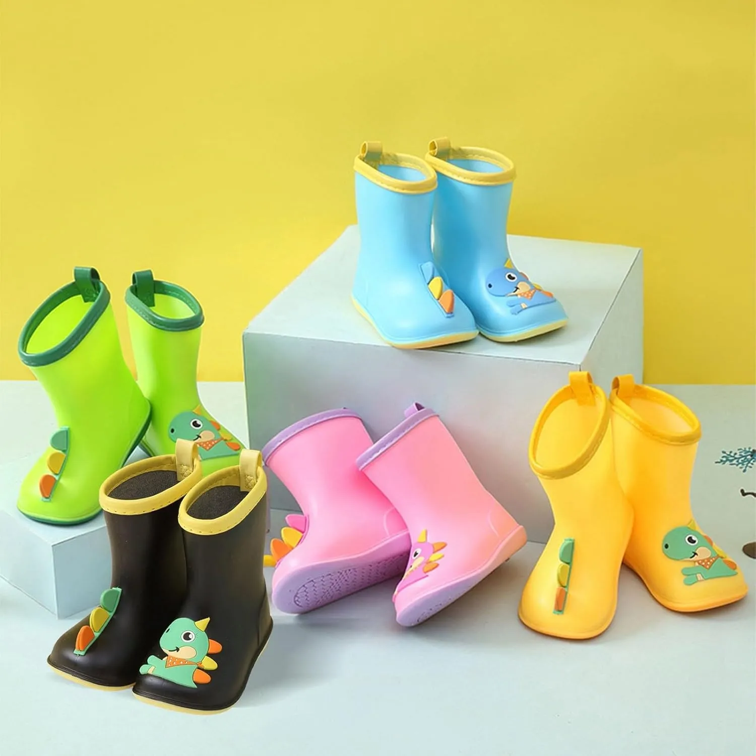 IWIHMIV Girls' Rain Boots Toddler Boys Rubber Rain Boots Non Slip Kids Cartoon Print Water Shoes with Easy-on
