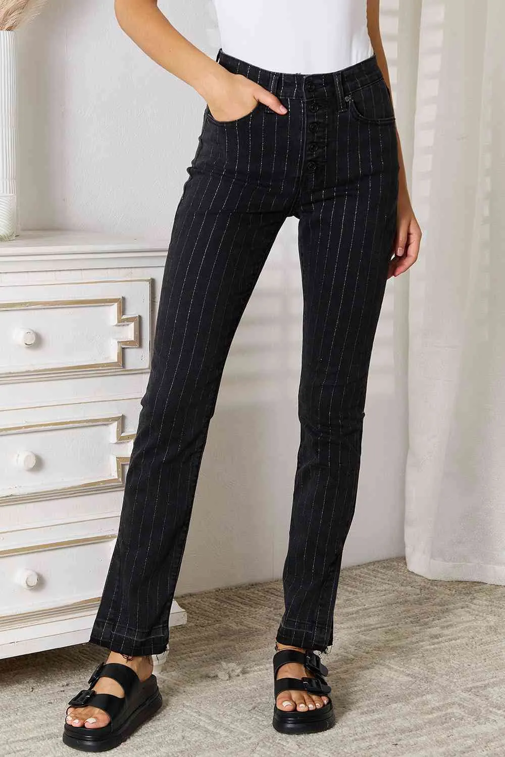 Kancan Black Striped Pants with Pockets