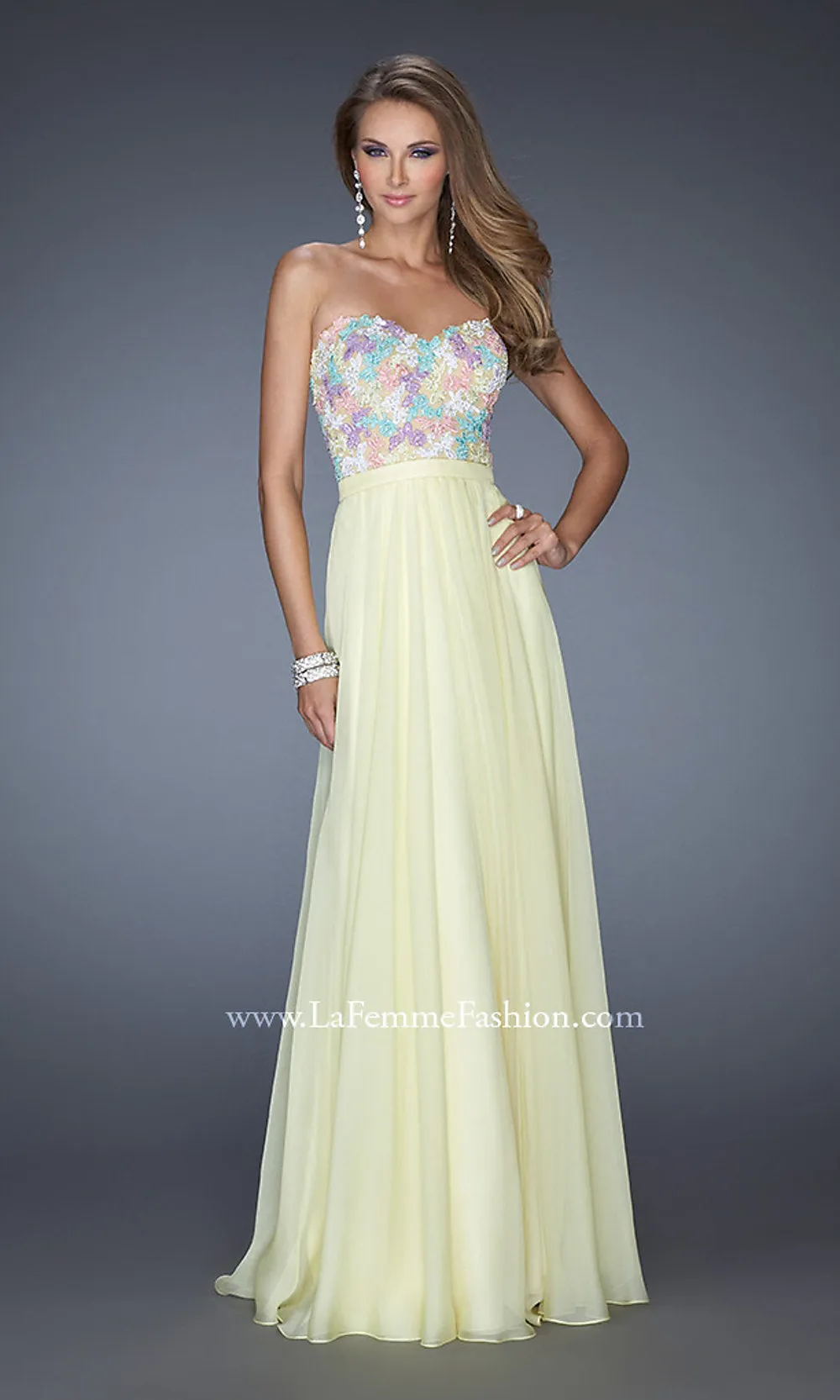 La Femme Strapless Long A-Line Formal Dress