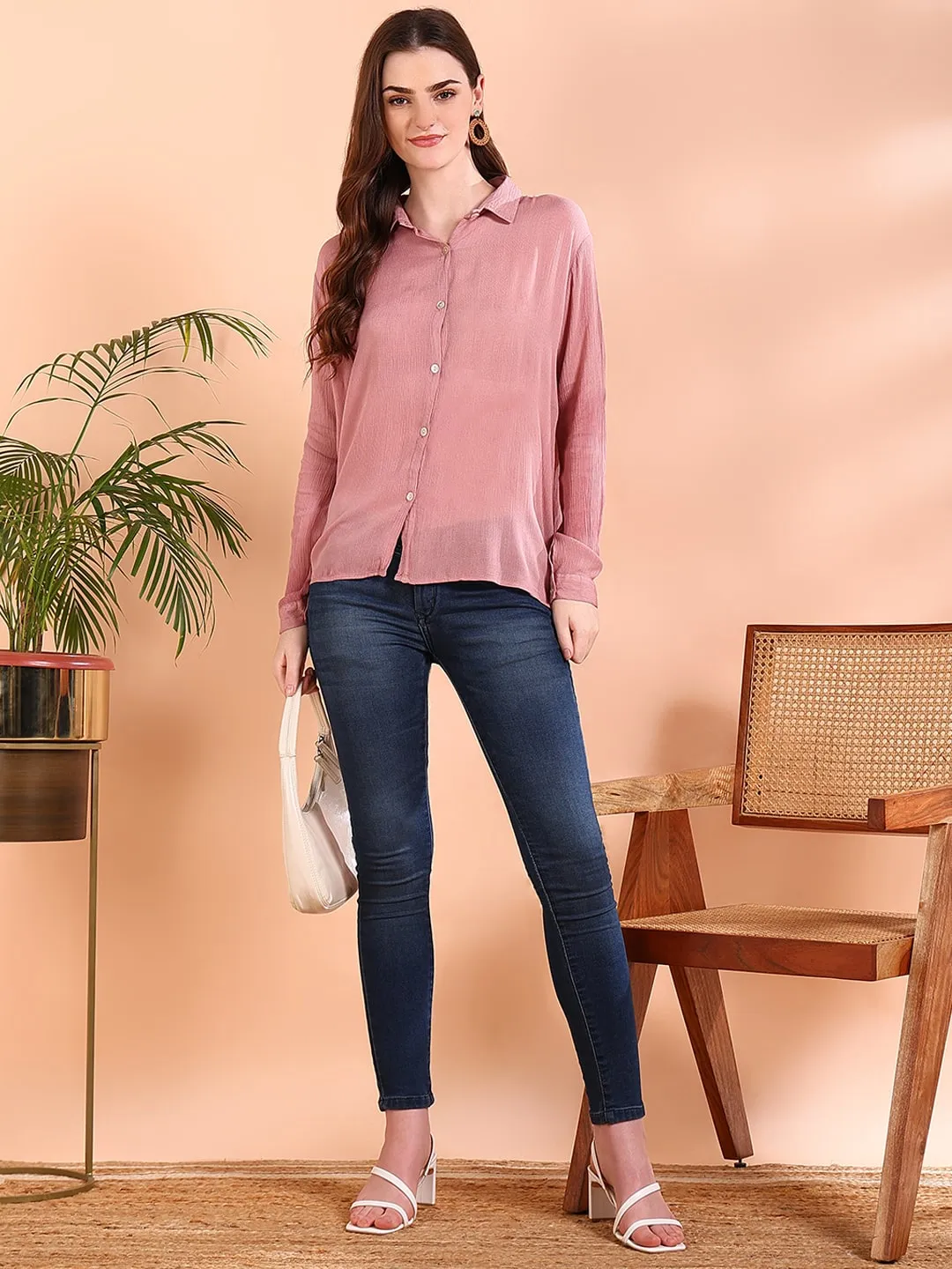 Mauve Tie-Dye Crepe Loose Fit Shirt