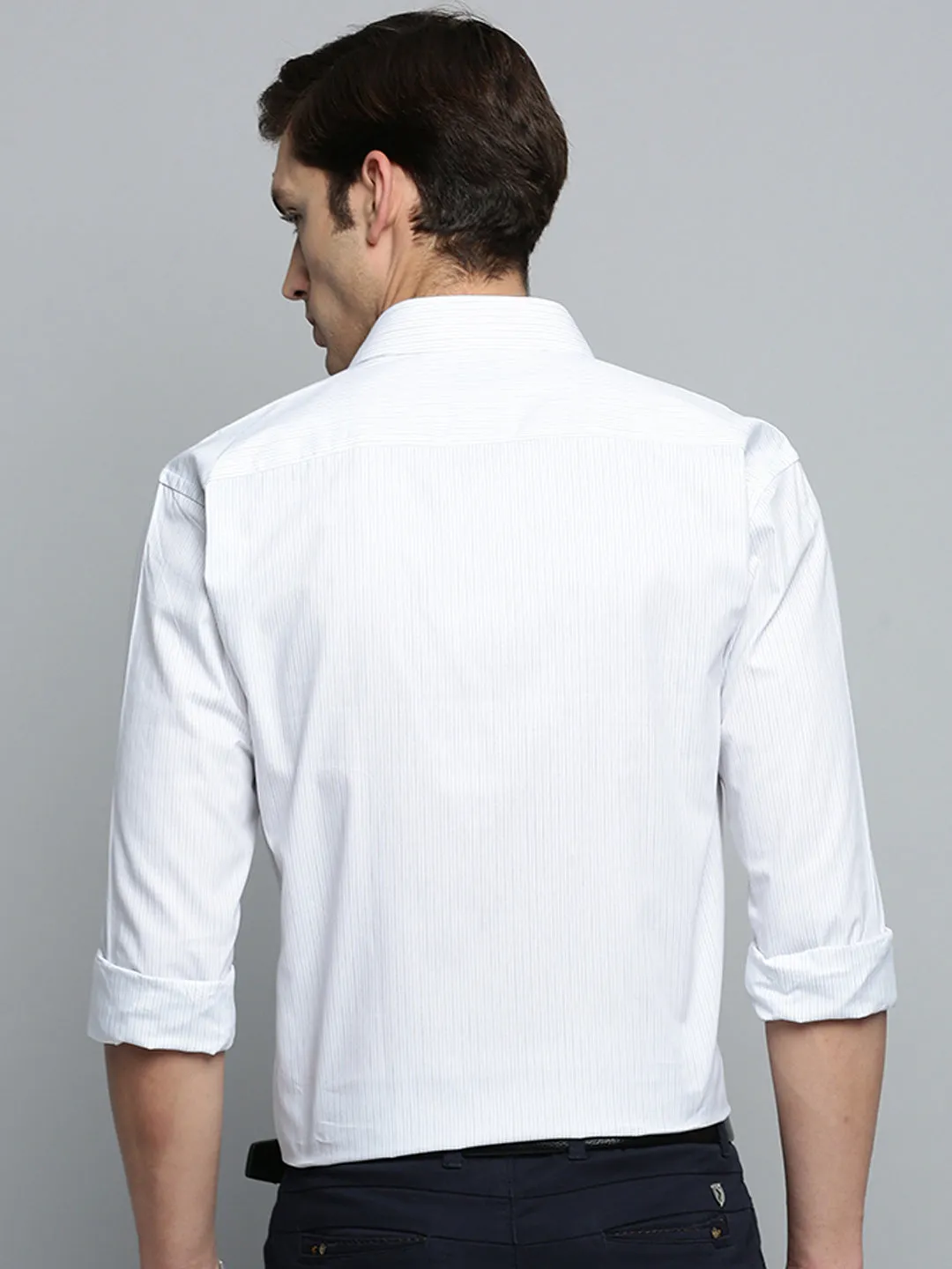 Men White Striped Formal Shirt