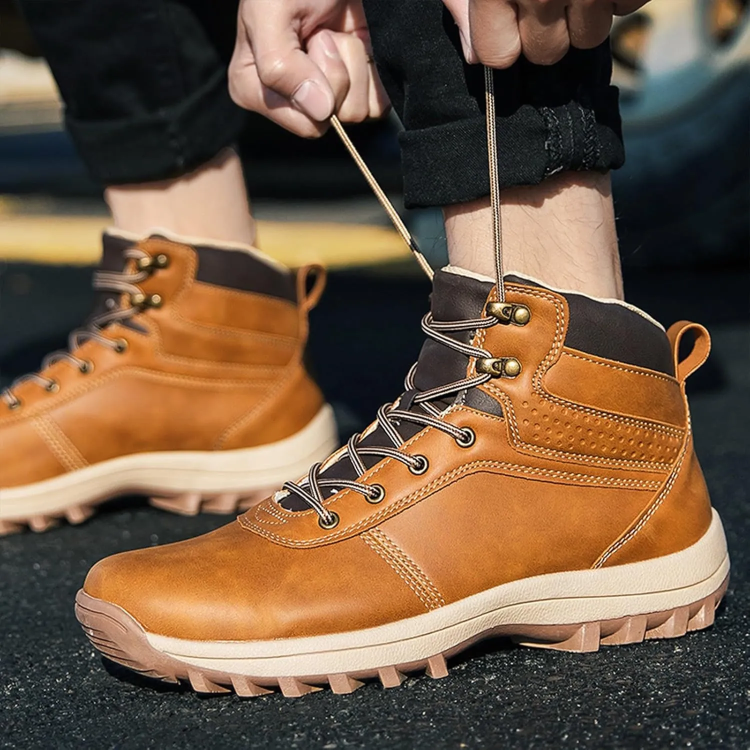 Men Work Boots Composite Toe Hiking Sneakers Comfortable Warm Womens Safety Shoes Slip Resistant Waterproof Outdoor Work Botas Lightweight Hike Grounded Footwear