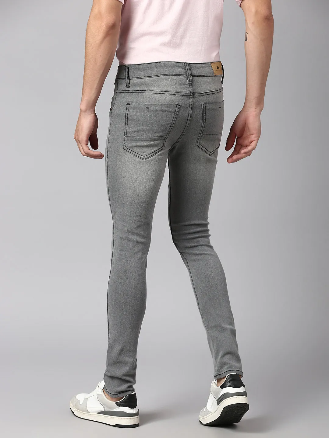 Men's Slim Fit Stretchable Denim Solid Jeans (Grey)