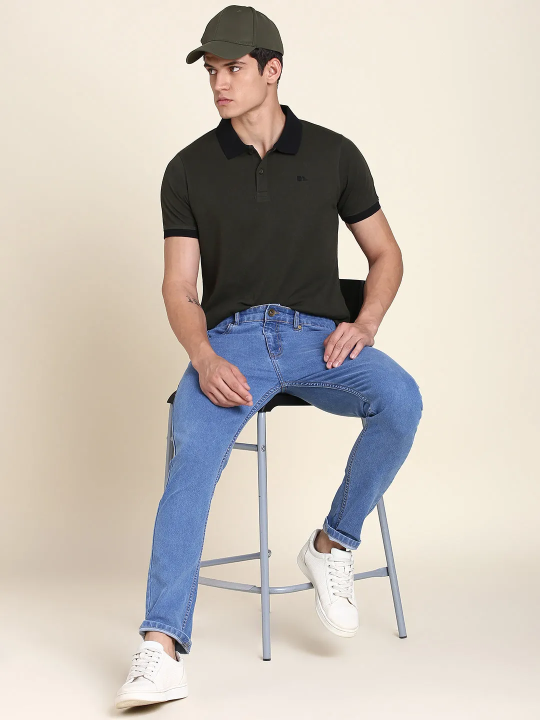 Men's Slim Fit Stretchable Denim Solid Jeans (Light Blue)