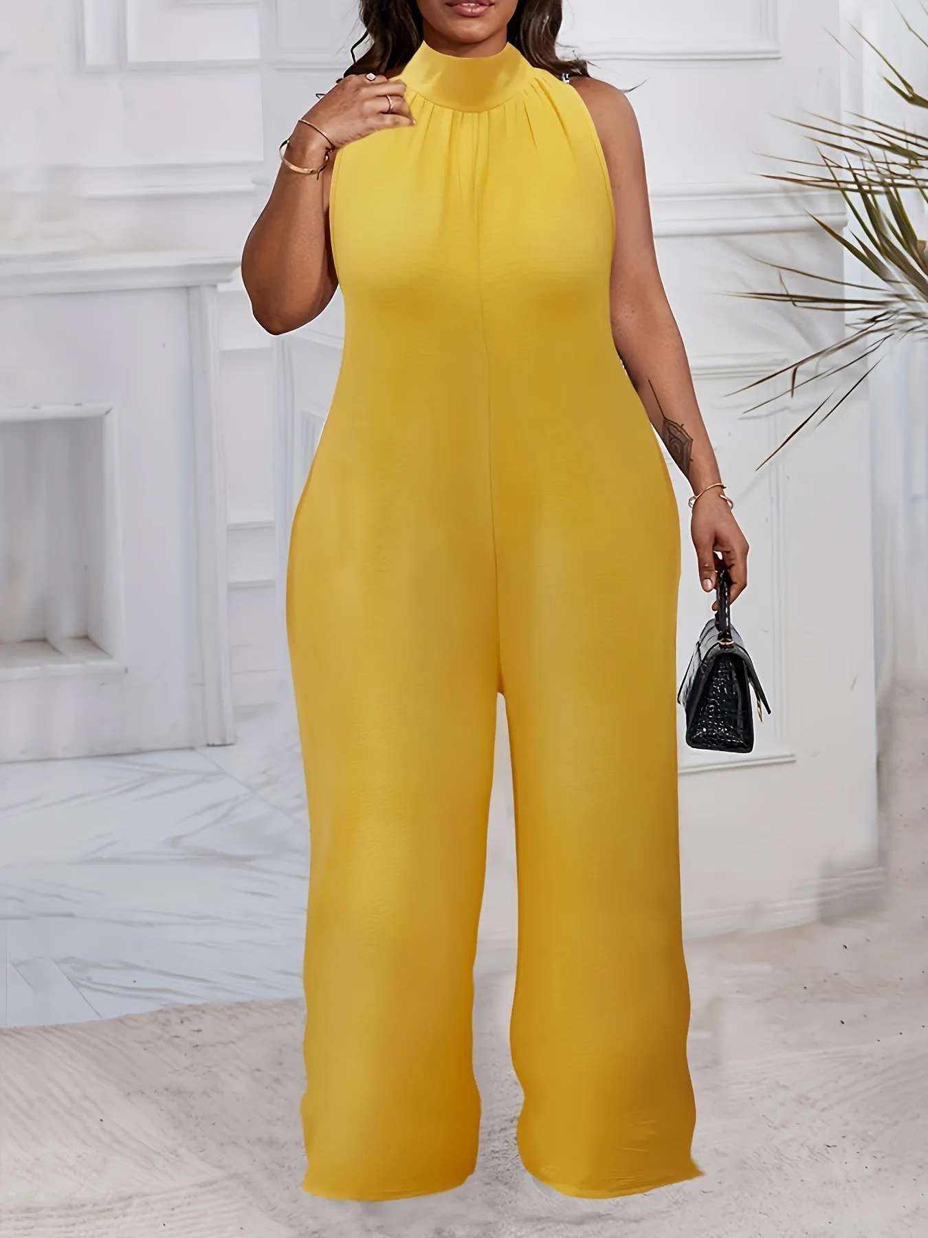 Mock Neck Tank Jumpsuit With Pockets