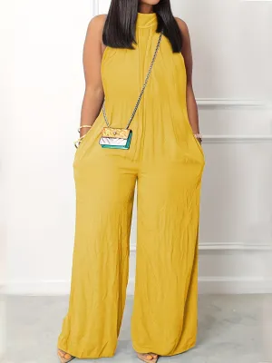 Mock Neck Tank Jumpsuit With Pockets