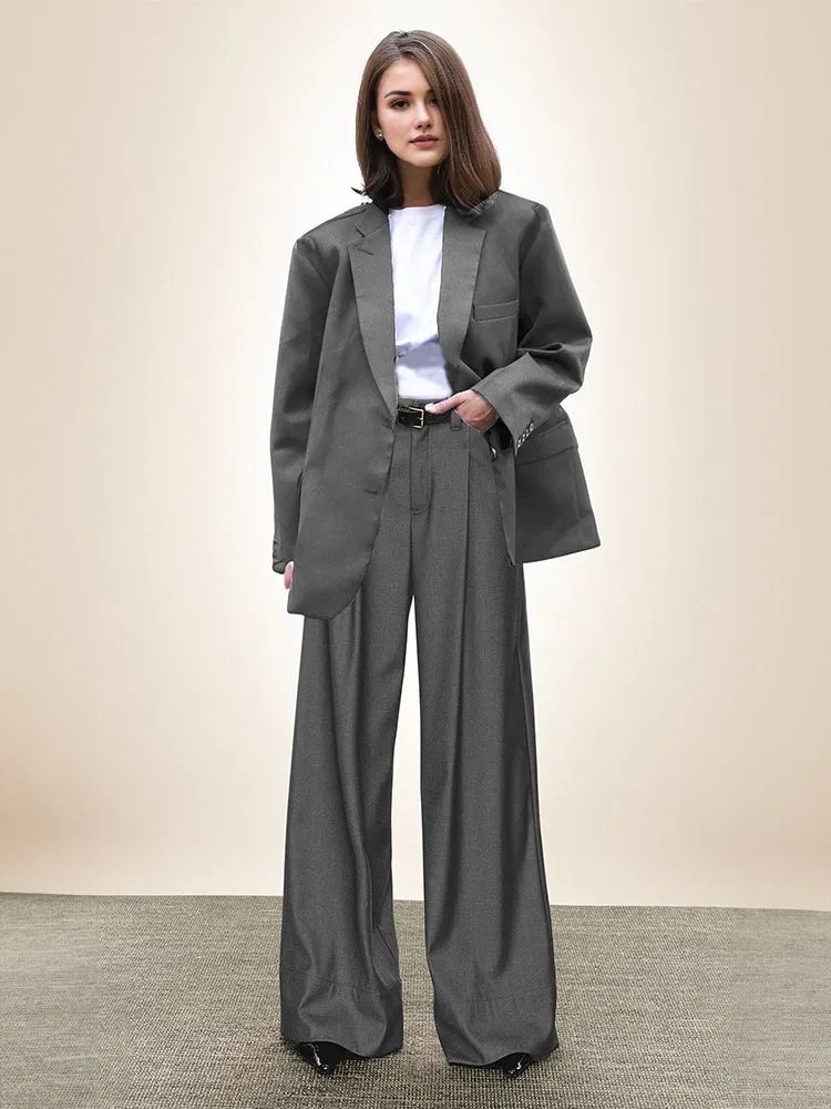 Modern Women Trendy Loose Wide Shoulder Lt. Weight Suit Sets Wide Blazer Top   Comfortable Loose Dress Pant