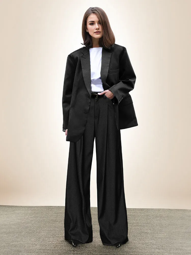 Modern Women Trendy Loose Wide Shoulder Lt. Weight Suit Sets Wide Blazer Top   Comfortable Loose Dress Pant