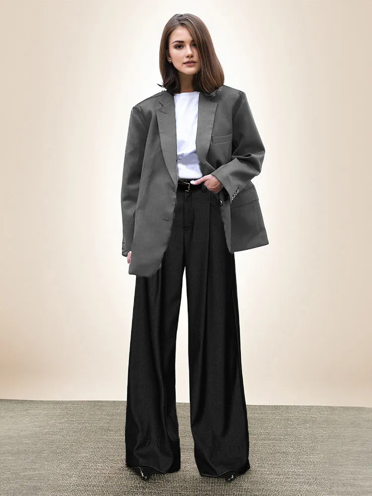 Modern Women Trendy Loose Wide Shoulder Lt. Weight Suit Sets Wide Blazer Top   Comfortable Loose Dress Pant