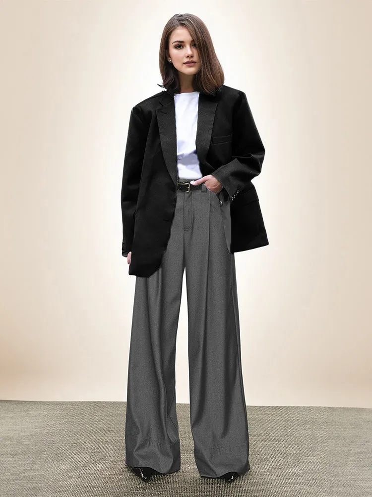 Modern Women Trendy Loose Wide Shoulder Lt. Weight Suit Sets Wide Blazer Top   Comfortable Loose Dress Pant