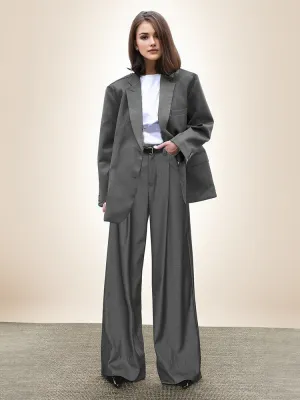 Modern Women Trendy Loose Wide Shoulder Lt. Weight Suit Sets Wide Blazer Top   Comfortable Loose Dress Pant