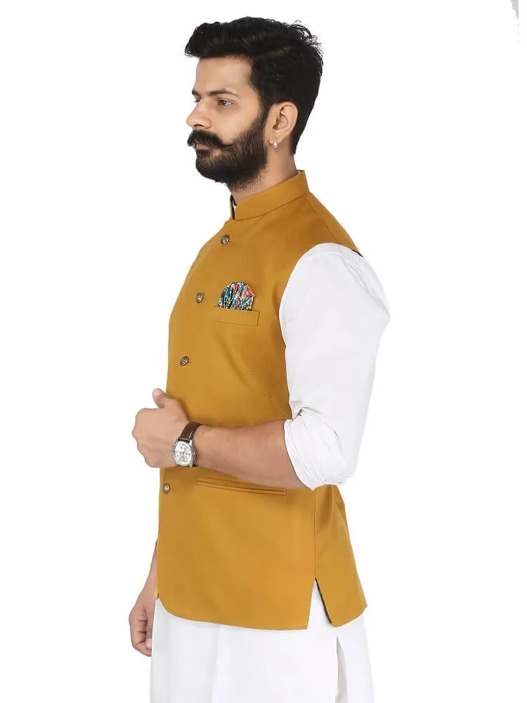Mustard Solid Nehru Jacket