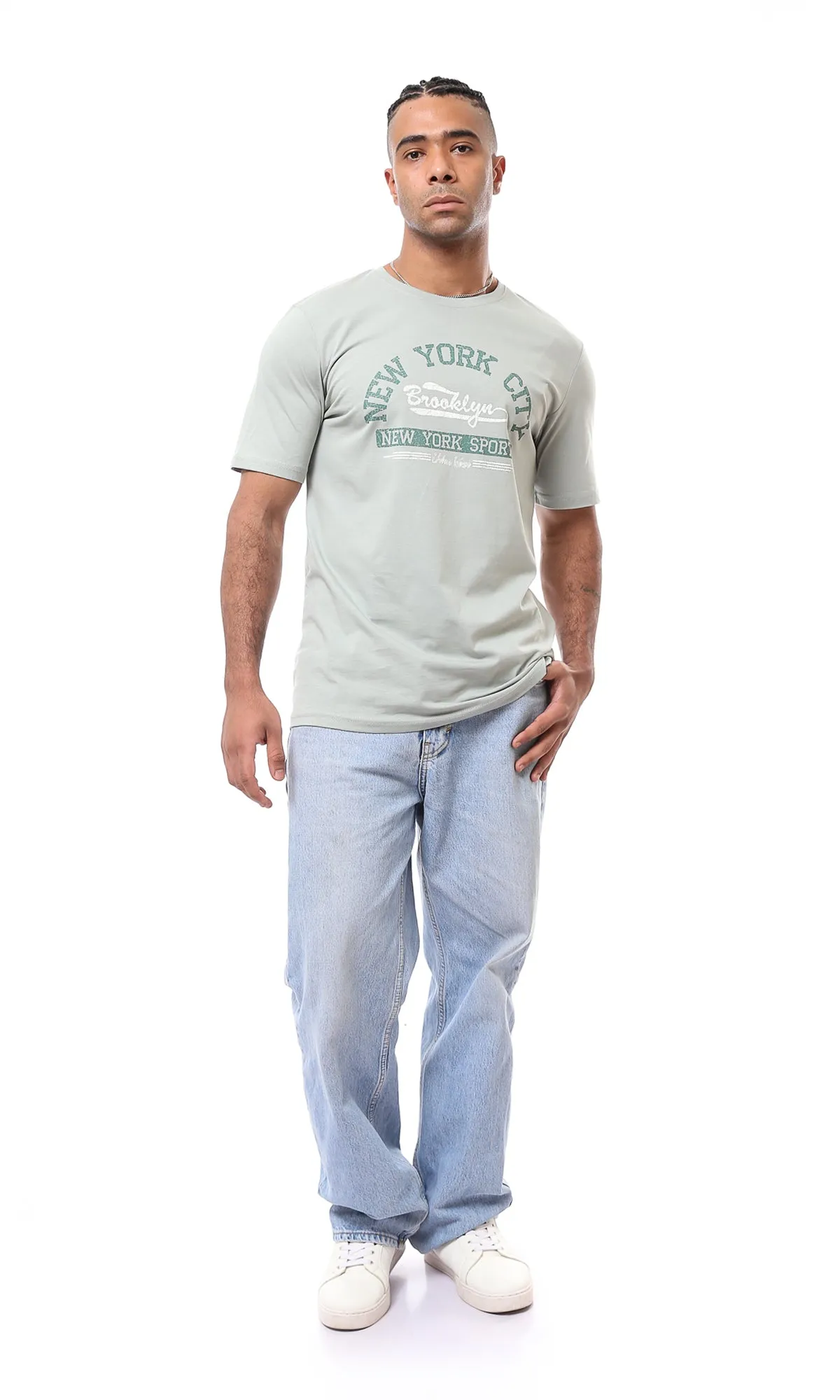 O163350 Mint Green Printed Regular Fit Tee
