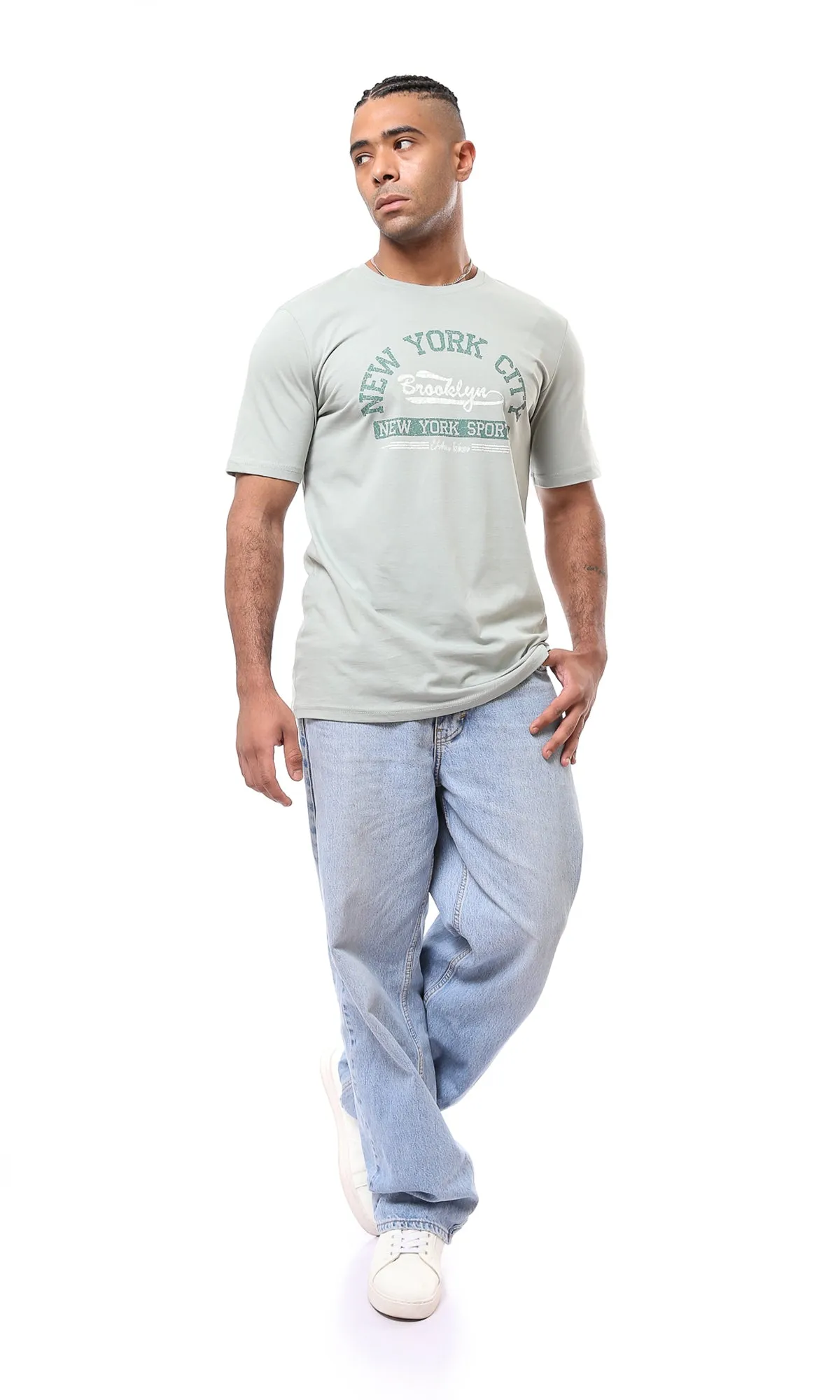 O163350 Mint Green Printed Regular Fit Tee