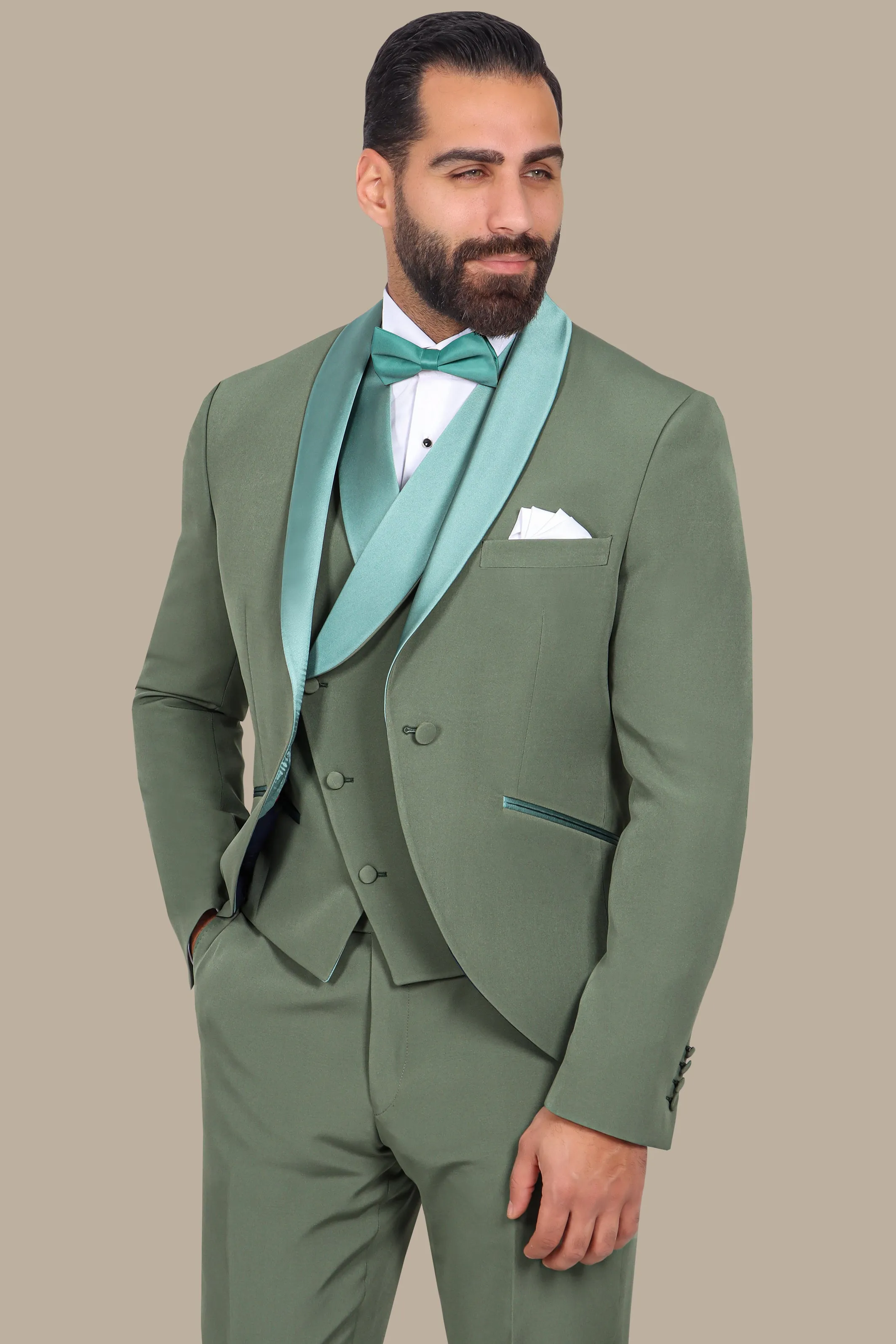 Olive 3-Piece Tuxedo with Symmetric Lapel
