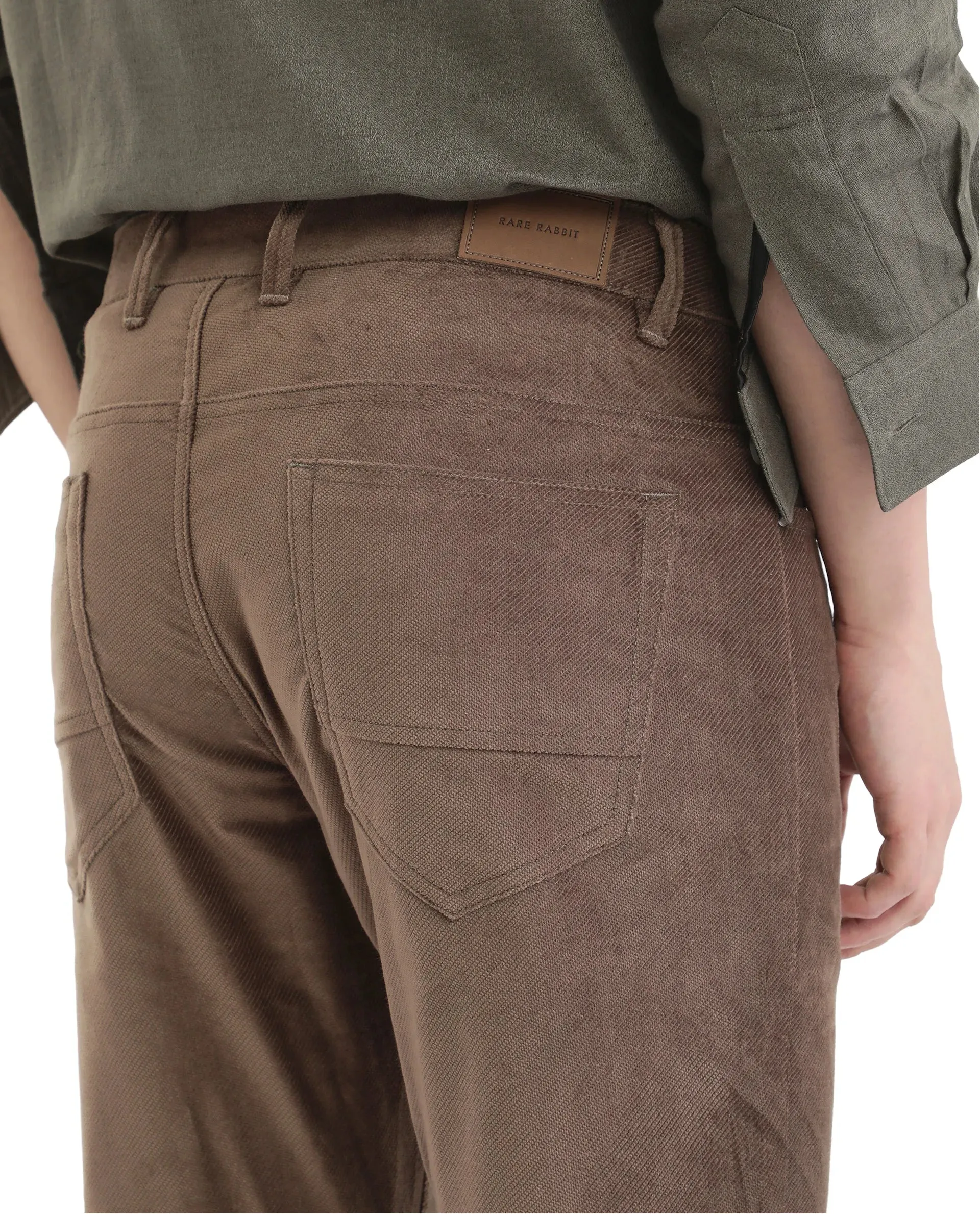 Rare Rabbit Men Nahor Brown Cotton Blend Fabric Button Closure Regular Fit Plain Trouser