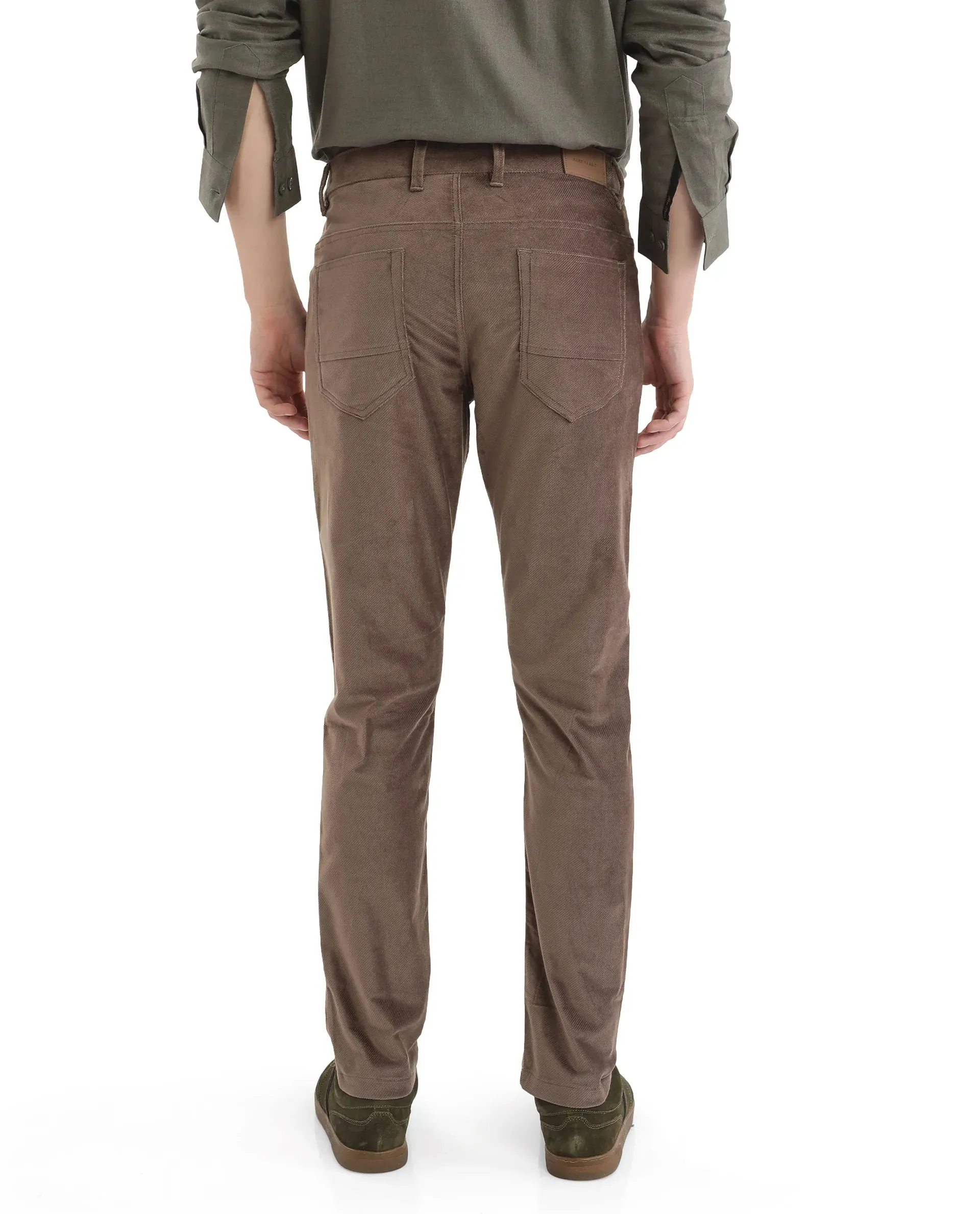 Rare Rabbit Men Nahor Brown Cotton Blend Fabric Button Closure Regular Fit Plain Trouser