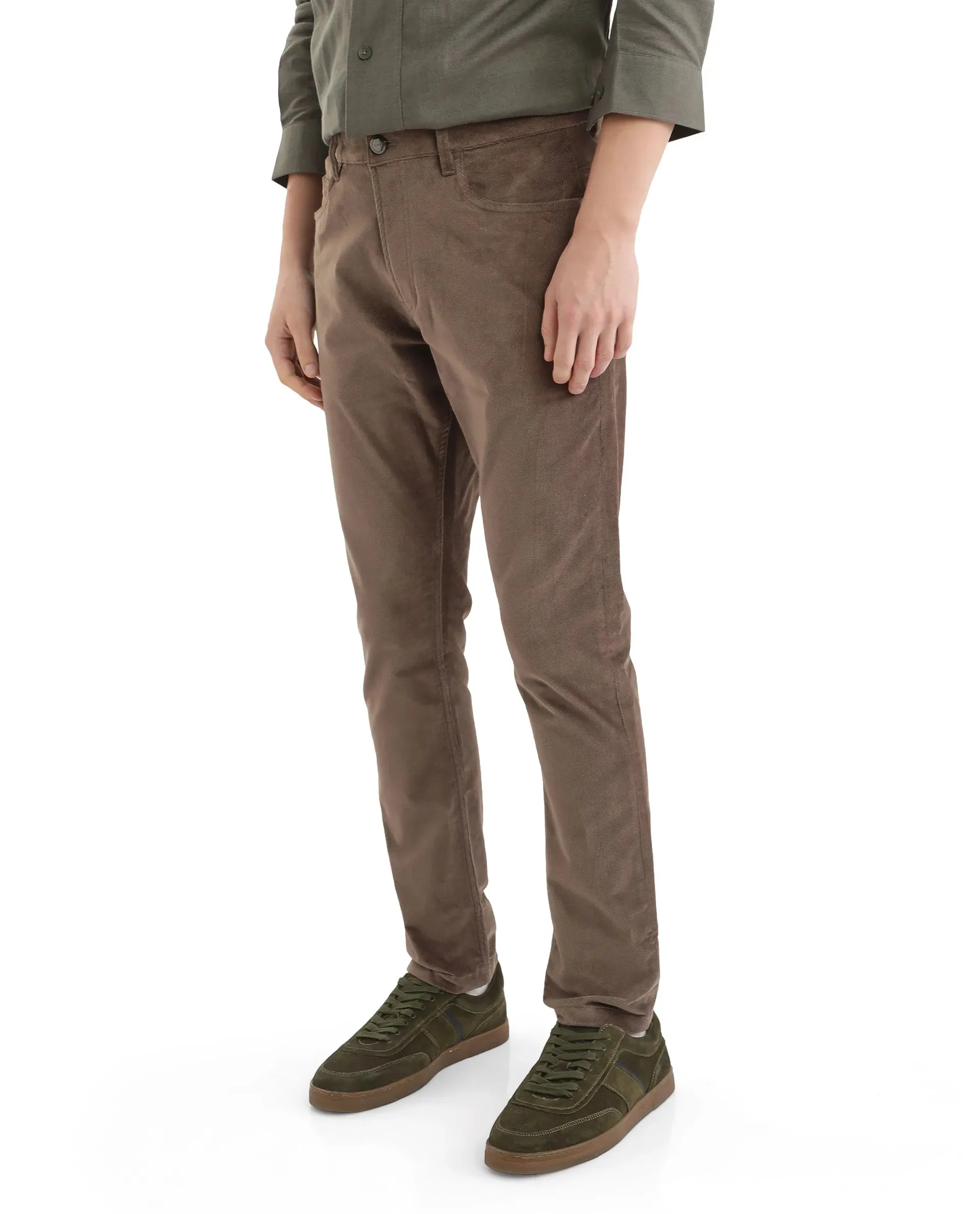 Rare Rabbit Men Nahor Brown Cotton Blend Fabric Button Closure Regular Fit Plain Trouser