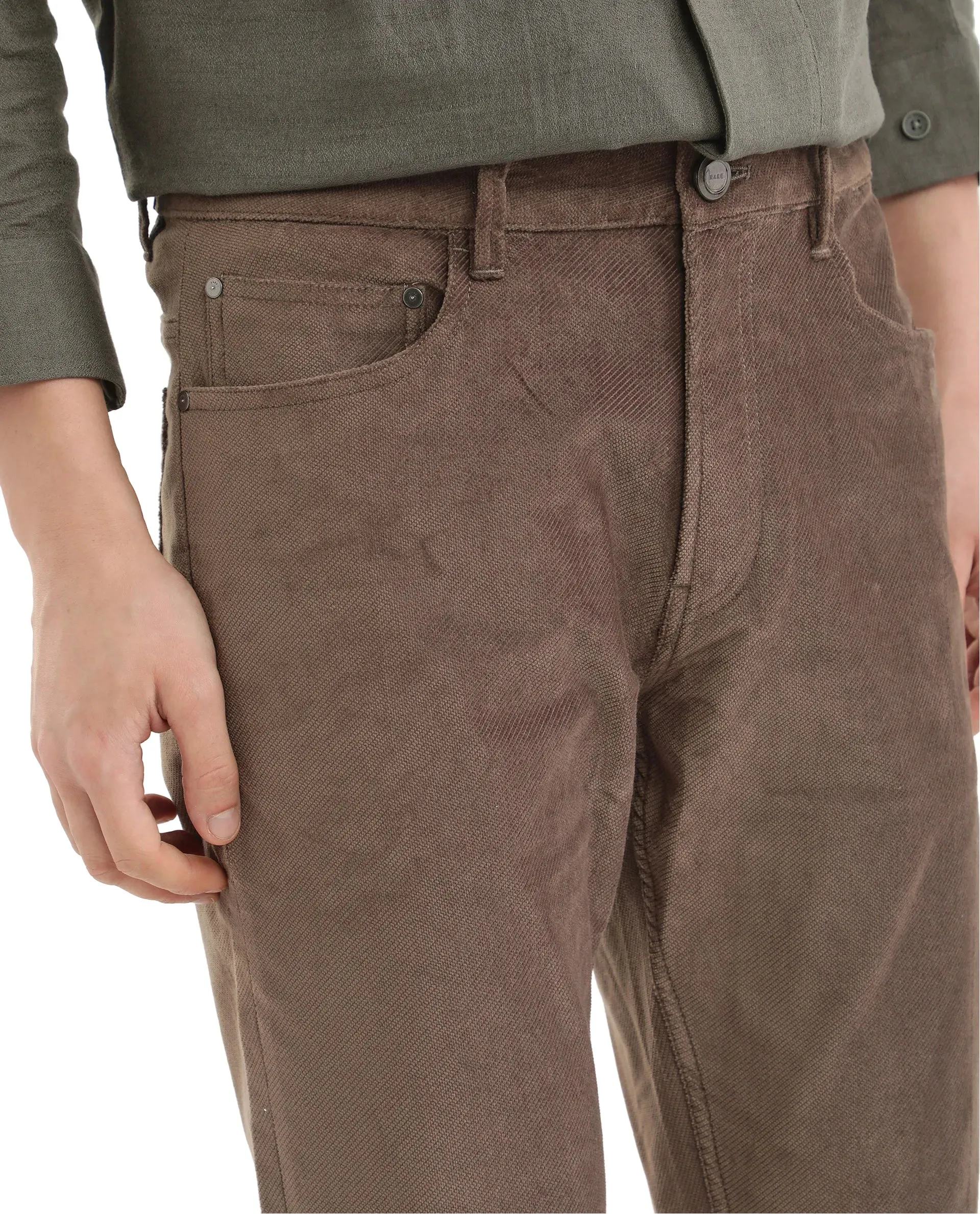 Rare Rabbit Men Nahor Brown Cotton Blend Fabric Button Closure Regular Fit Plain Trouser