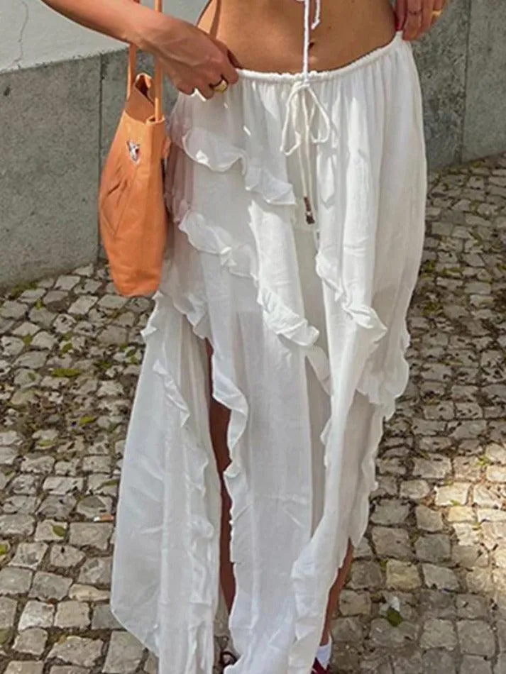 Ruffle Slit Midi Skirt