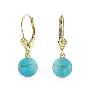 Simple Classic 14K Gold Green Jade Drop Ball Earrings with Lever Back
