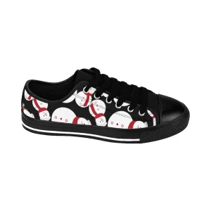 Snowman Men's Low Tops, Black Red White Christmas Print Low Top Sneakers Shoes