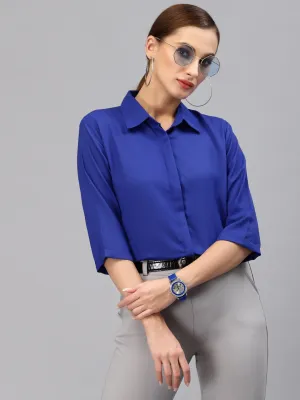 Style Quotient Women Solid Royal Blue Polymoss Regular Formal Shirt