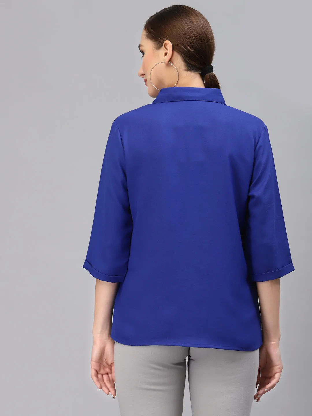 Style Quotient Women Solid Royal Blue Polymoss Regular Formal Shirt