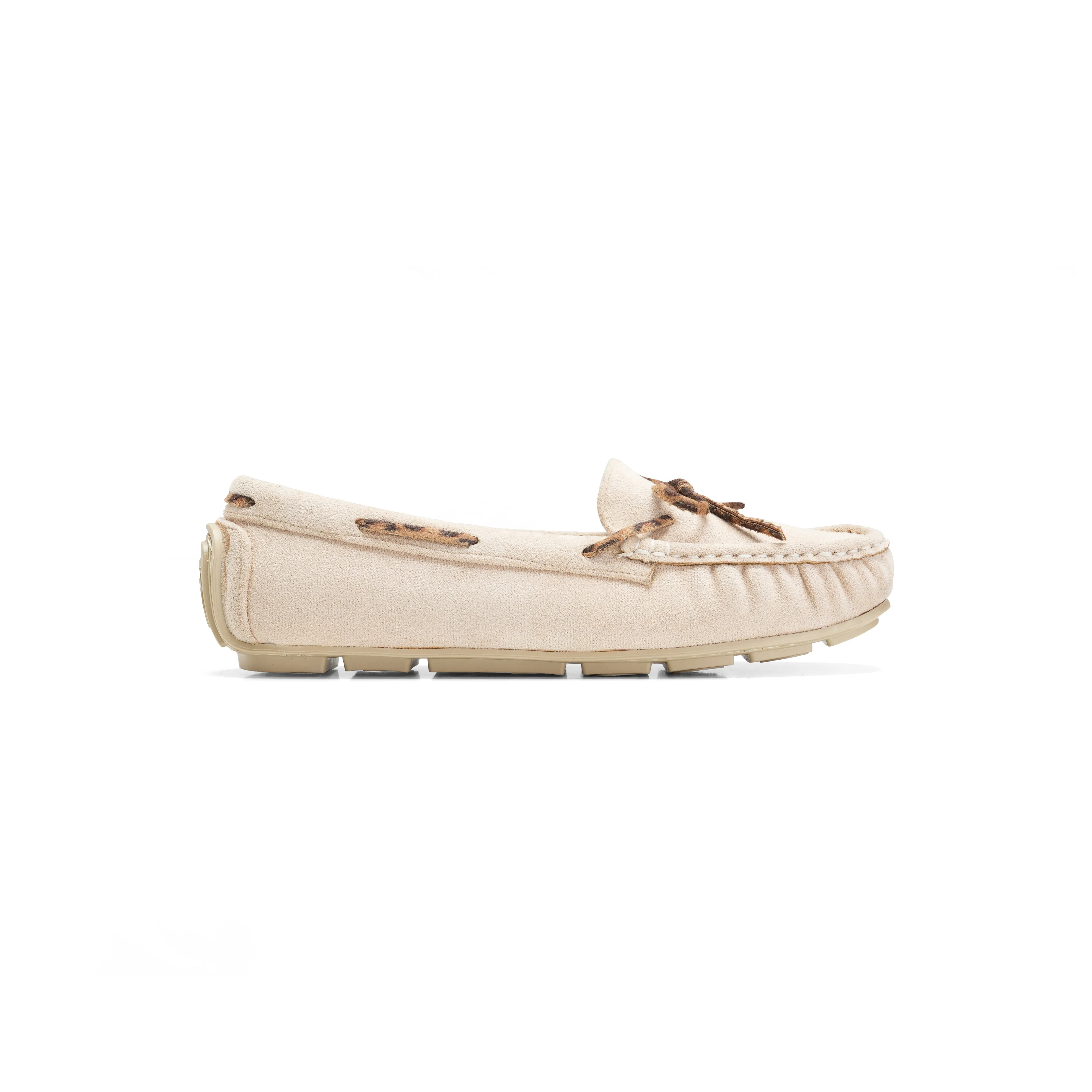 Suede Moccasin with Bow Detail  - beige