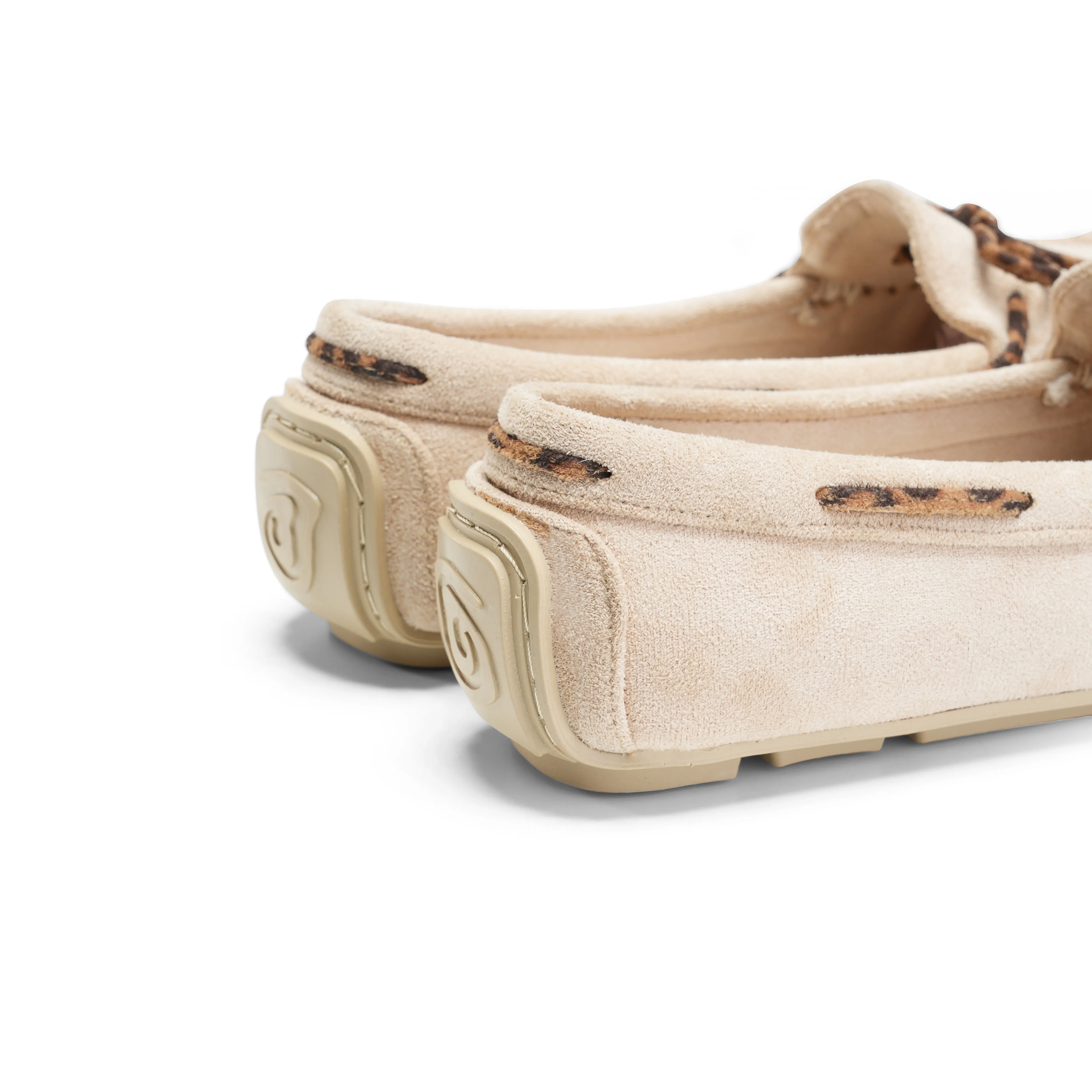 Suede Moccasin with Bow Detail  - beige