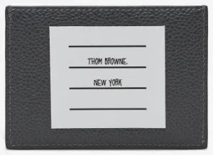 Thom Browne Single Card Holder W/ Paper Label In Pebble Grain Leather