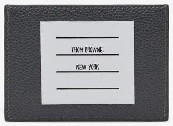 Thom Browne Single Card Holder W/ Paper Label In Pebble Grain Leather